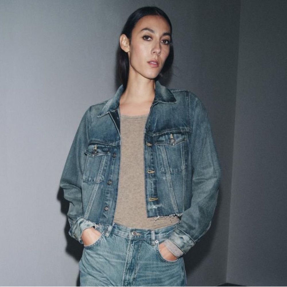 Zara NWT denim distressed jean jacket 8307/248